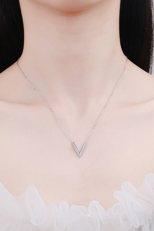 Sterling Silver V Letter Pendant Necklace