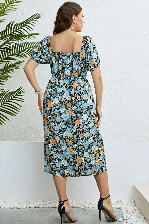 Floral Split Short Sleeve Dress