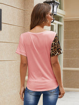 Leopard Deep V Short Sleeve Top