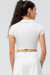 Cropped Short Sleeve Collared Yoga Top
