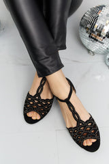 Rhinestone Cutout Peep Toe Sandals