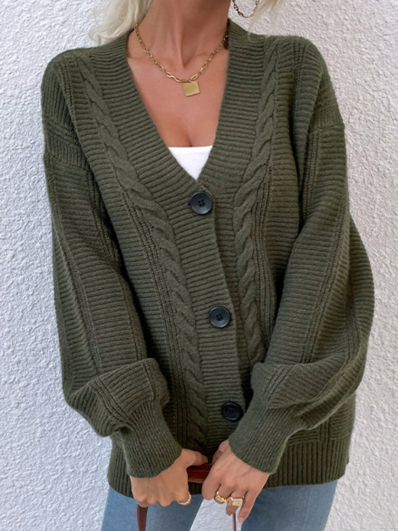 Cable-Knit Button Down Ribbed Trim Cardigan - Bakers Shoes store
