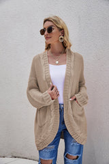 Cable-Knit Curved Hem Open Front Cardigan - Bakers Shoes store