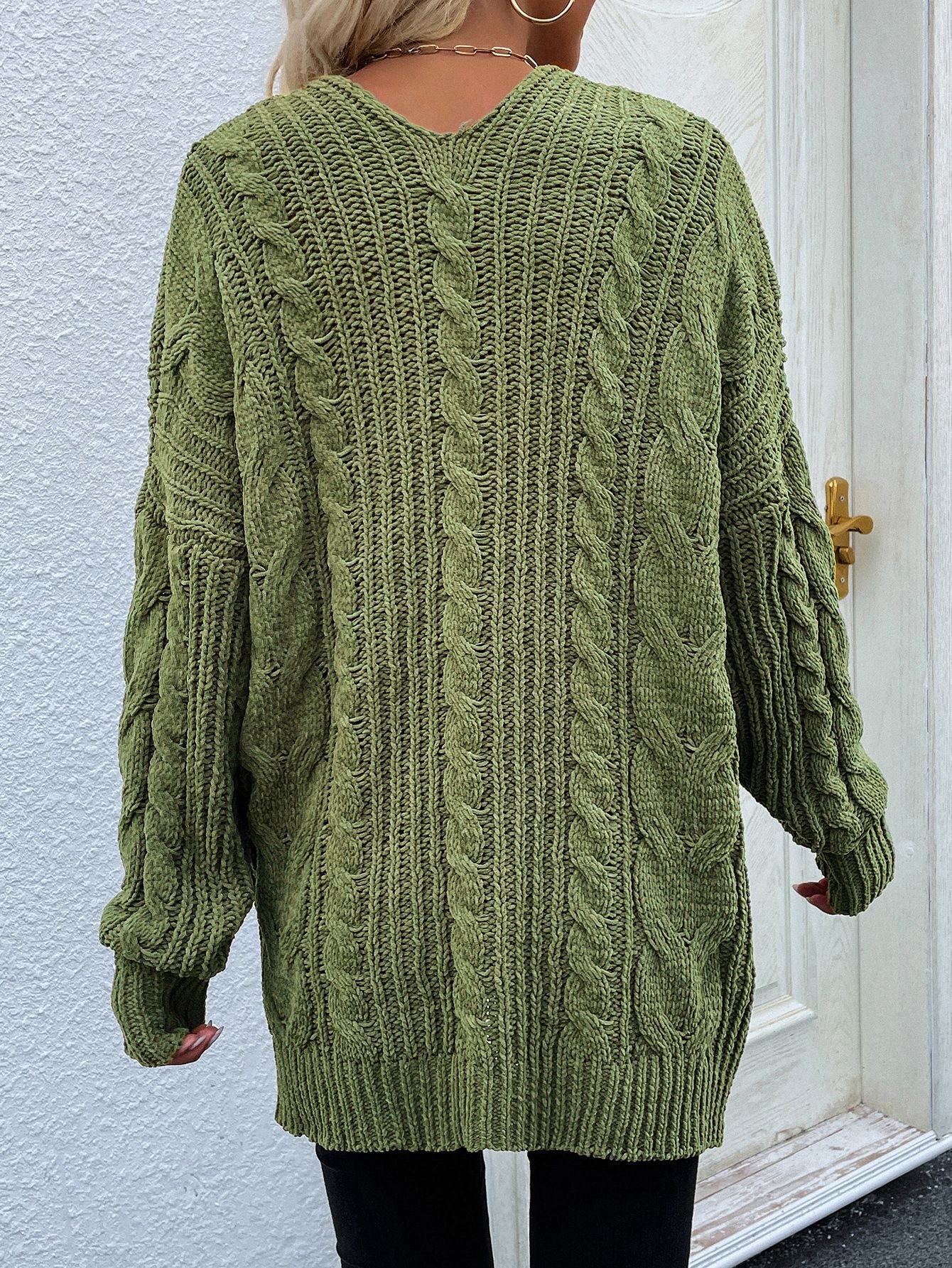 Cable-Knit Open Front Cardigan with Front Pockets - Bakers Shoes store