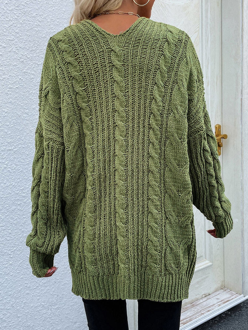 Cable-Knit Open Front Cardigan with Front Pockets - Bakers Shoes store