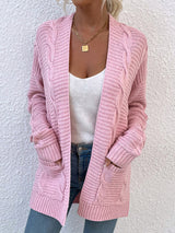 Cable-Knit Open Front Cardigan with Pockets - Bakers Shoes store