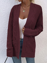 Cable-Knit Open Front Cardigan with Pockets - Bakers Shoes store
