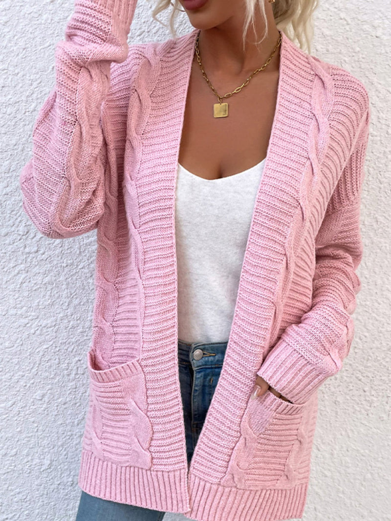 Cable-Knit Open Front Cardigan with Pockets - Bakers Shoes store