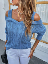 Cable-Knit Ribbed Trim Cold-Shoulder Sweater - Bakers Shoes store