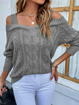 Cable-Knit Ribbed Trim Cold-Shoulder Sweater - Bakers Shoes store