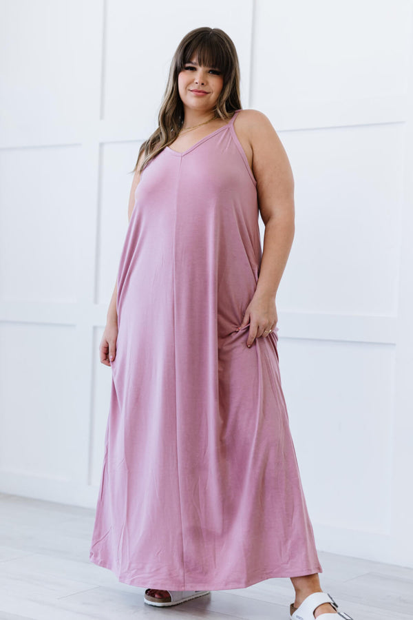 Zenana Beach Vibes Full Size Cami Maxi Dress in Light Rose