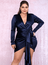 Plus Size Ruched Long Sleeve Zip-Back Dress