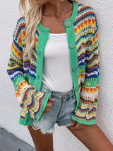 Chevron Stripes Openwork Cardigan - Bakers Shoes store