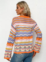 Chevron Stripes Openwork Cardigan - Bakers Shoes store