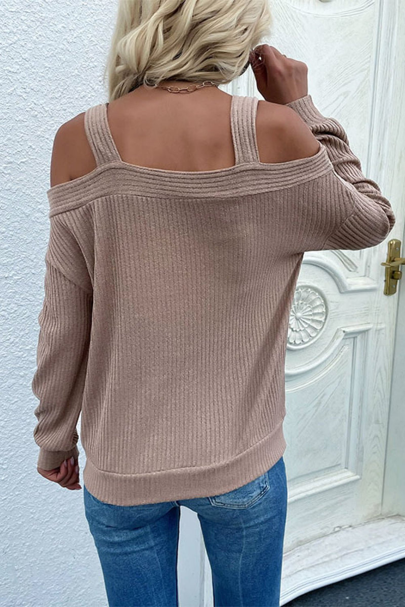 Cold Shoulder Rib-Knit Sweater - Bakers Shoes store
