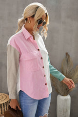 Color Block Button Front Shirt with Pockets - Bakers Shoes store