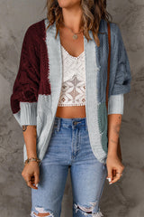 Color Block Cable-Knit Batwing Sleeve Cardigan - Bakers Shoes store