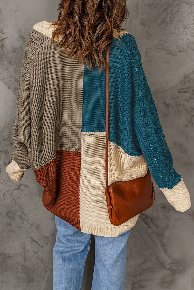 Color Block Cable-Knit Batwing Sleeve Cardigan - Bakers Shoes store
