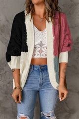 Color Block Cable-Knit Batwing Sleeve Cardigan - Bakers Shoes store