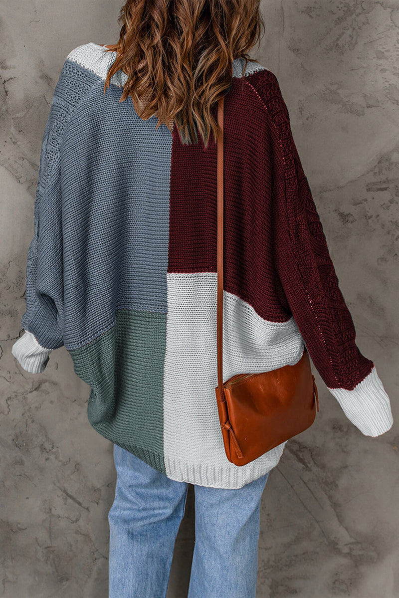 Color Block Cable-Knit Batwing Sleeve Cardigan - Bakers Shoes store