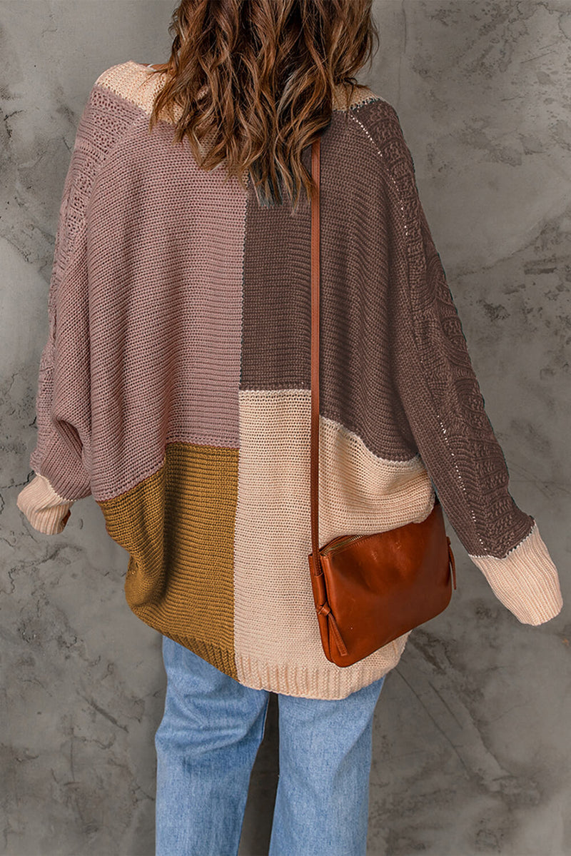 Color Block Cable-Knit Batwing Sleeve Cardigan - Bakers Shoes store