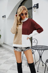 Color Block Dropped Shoulder Ribbed Trim Sweater - Bakers Shoes store