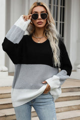 Color Block Long Sleeve Chunky Knit Sweater - Bakers Shoes store