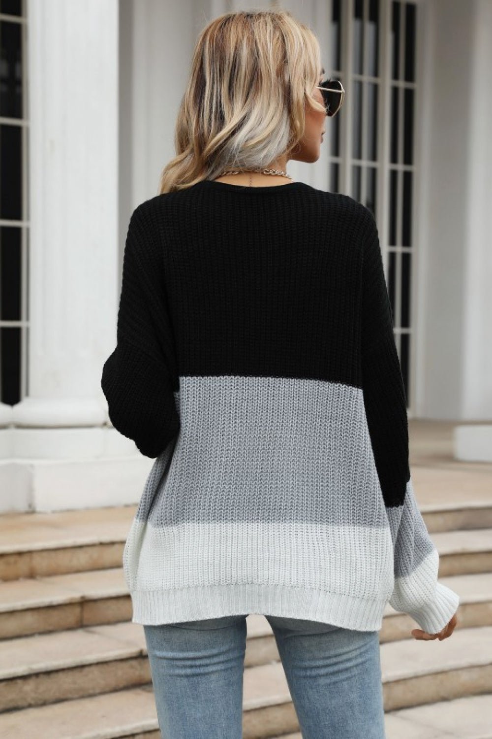 Color Block Long Sleeve Chunky Knit Sweater - Bakers Shoes store