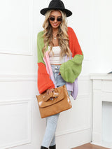 Color Block Open Front Balloon Sleeve Longline Cardigan - Bakers Shoes store