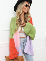 Color Block Open Front Balloon Sleeve Longline Cardigan - Bakers Shoes store