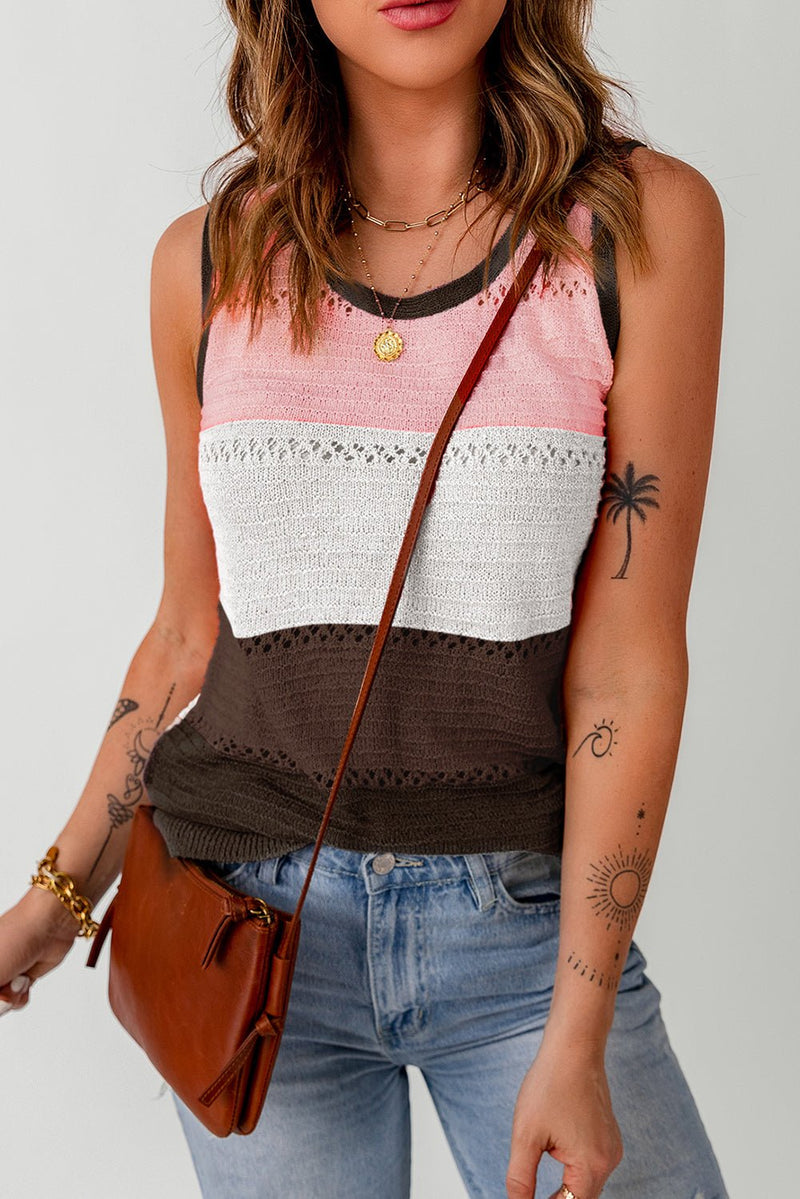 Color Block Openwork Knit Tank Top - Bakers Shoes store