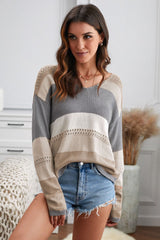 Color Block Openwork V-Neck Knit Top - Bakers Shoes store