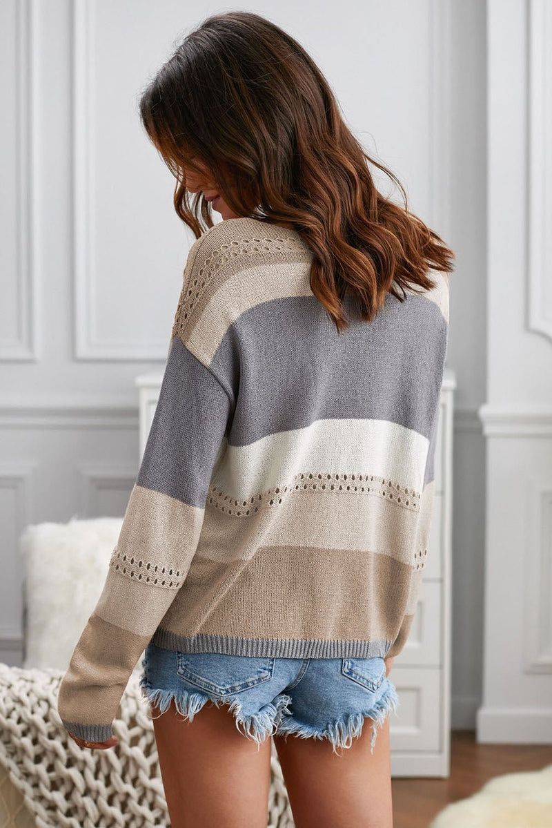 Color Block Openwork V-Neck Knit Top - Bakers Shoes store
