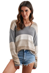 Color Block Openwork V-Neck Knit Top - Bakers Shoes store