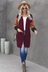 Color Block Rib-Knit Longline Cardigan with Front Pockets - Bakers Shoes store