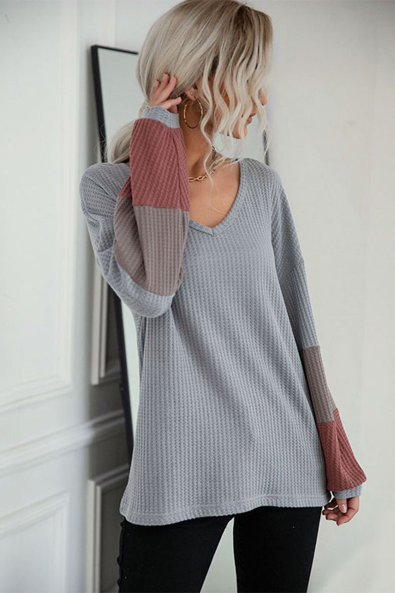 Color Block Sleeve Waffle Knit Tee - Bakers Shoes store