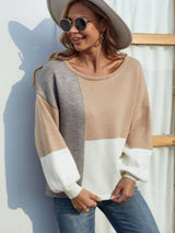 Color Block Tie Back Lantern Sleeve Sweater - Bakers Shoes store