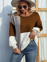 Color Block Tie Back Lantern Sleeve Sweater - Bakers Shoes store