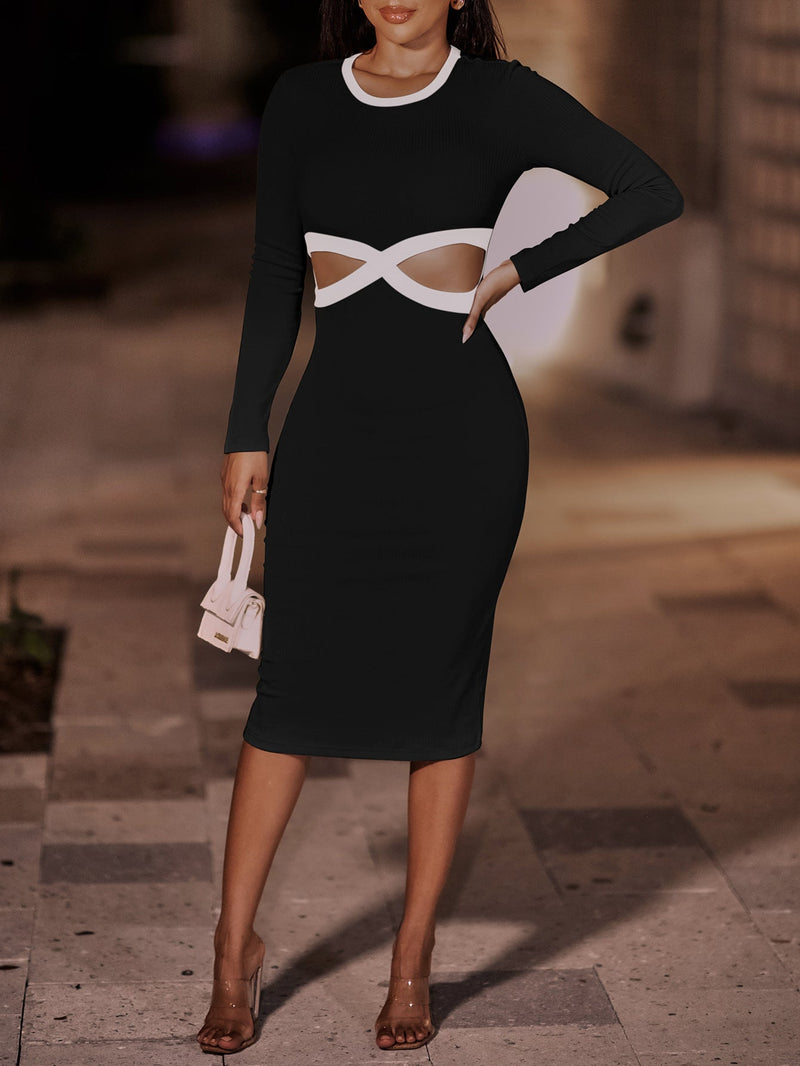 Contrast Cutout Ribbed Bodycon Dress - Bakers Shoes store