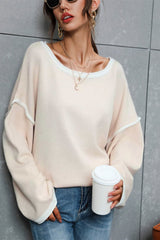 Contrast Detail Dropped Shoulder Knit Pullover - Bakers Shoes store