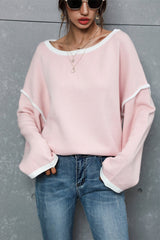 Contrast Detail Dropped Shoulder Knit Pullover - Bakers Shoes store