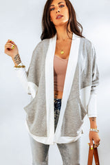 Contrast Open Front Cardigan with Pockets - Bakers Shoes store