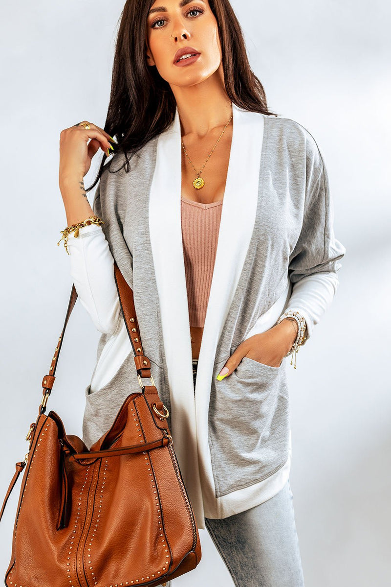 Contrast Open Front Cardigan with Pockets - Bakers Shoes store