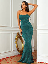 Contrast Sequin Strapless Backless Dress - Bakers Shoes store