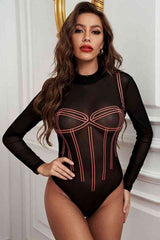 Contrast Stitching Sheer Bodysuit - Bakers Shoes store