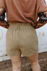 Corduroy Paperbag Waist High Waist Shorts with Pockets - Bakers Shoes store