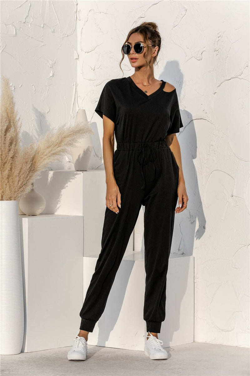 Cut Out V-neck Drawstring Jumpsuit - Bakers Shoes store