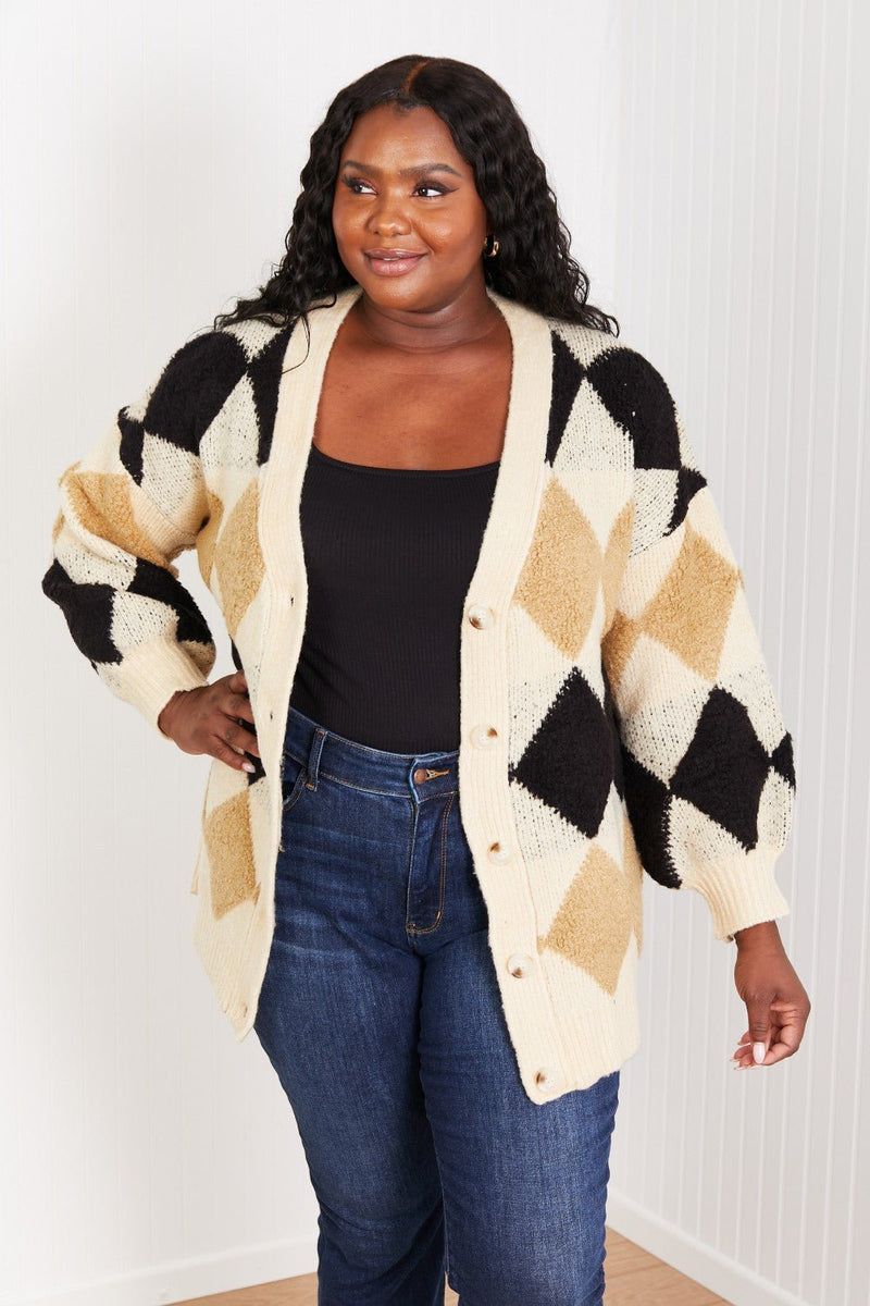 CY Fashion Know-It-All Full Size Argyle Longline Cardigan - Bakers Shoes store