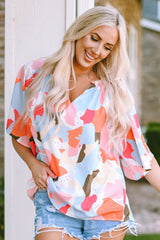 Printed Notched Neck Half Sleeve Blouse