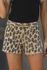 Leopard Print Denim Shorts